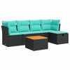 vidaXL 6-tlg. Garten-Sofagarnitur mit Kissen Schwarz Poly Rattan