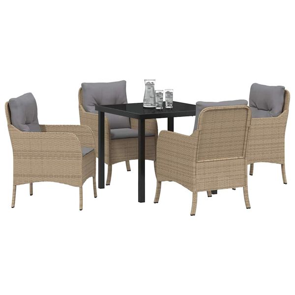 vidaXL Garten Essgruppe mit Kissen 5 pcs Beige Poly-Rattan