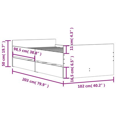 vidaXL Bettgestell mit Schubladen Sonoma-Eiche 100x200 cm