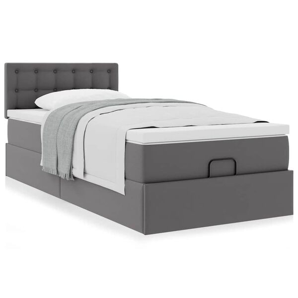vidaXL Ottoman-Bett mit Matratze Grau 90x190 cm Kunstleder