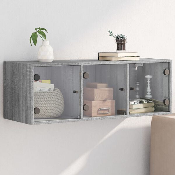 vidaXL Wandschrank mit Glast&uuml;ren Grau Sonoma 102x37x35 cm