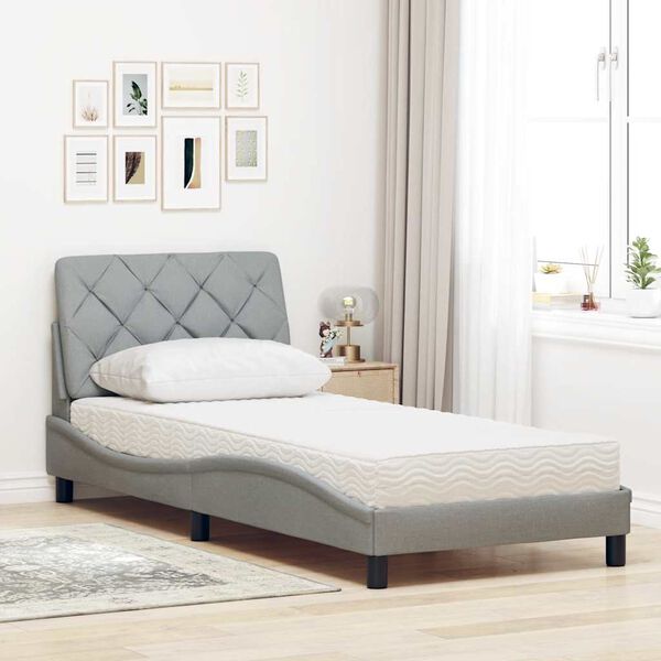 vidaXL Bett mit Matratze Hellgrau 90x200 cm Stoff