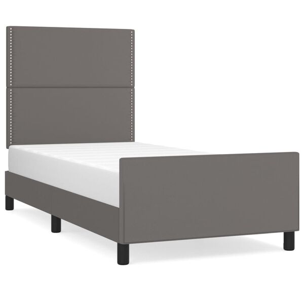 vidaXL Bettgestell mit Kopfteil Grau 90x200 cm Kunstleder