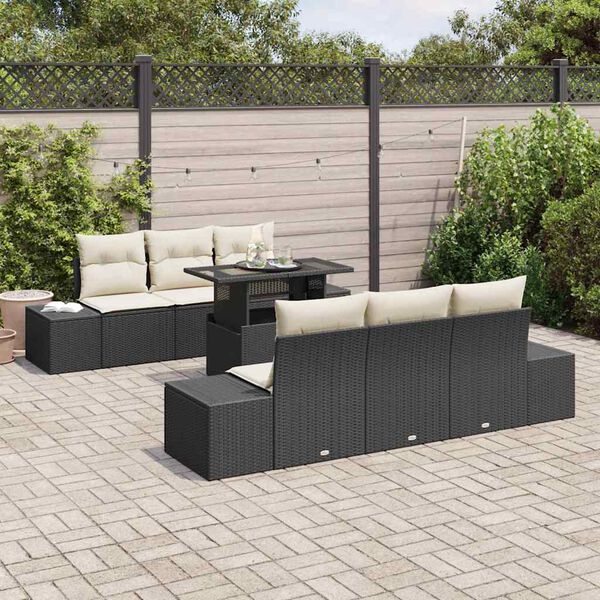 vidaXL Garten-Sofa-Set mit Kissen 7 pcs Schwarz und Creme