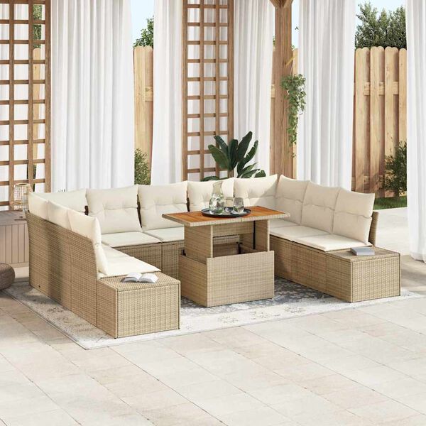 vidaXL Garten Essgruppe mit Kissen mit Kissen 10 pcs Beige und Creme