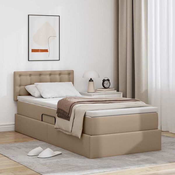 vidaXL Bett mit Stauraum und LED Cappuccino 90 x 190 cm Kunstleder