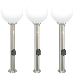 vidaXL Pollerleuchten mit Sensor&Steckdose 3 Stk. 80 cm Edelstahl IP44