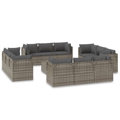 vidaXL 13-tlg. Garten-Lounge-Set mit Kissen Grau Poly Rattan