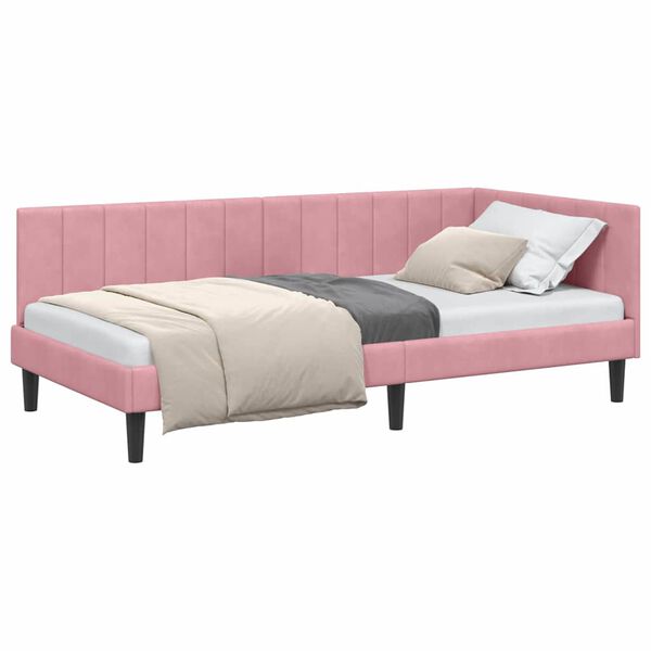 vidaXL Eckbettgestell mit Kopfteil Rosa 90 cm x 200 cm Samt