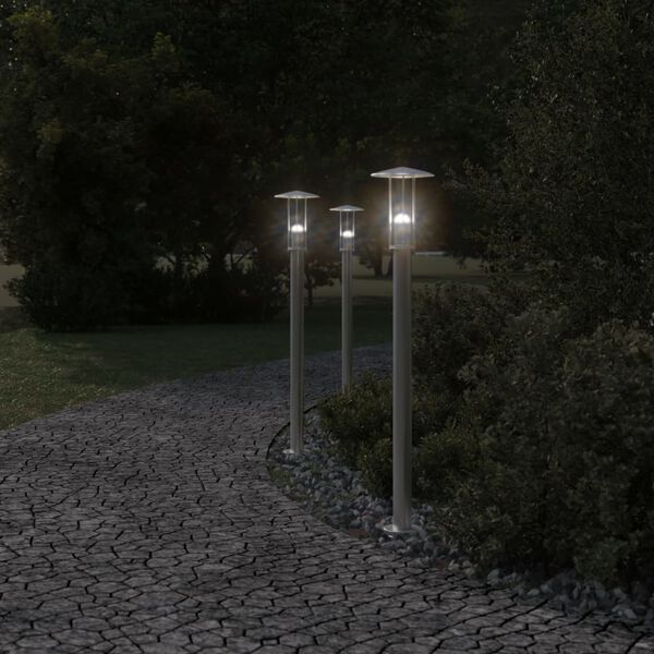 vidaXL Wegeleuchten 3 Stk. Silbern 100 cm Edelstahl