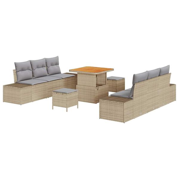 vidaXL Garten-Sofa-Set mit Kissen mit Kissen 9 pcs Beige und Hellgrau