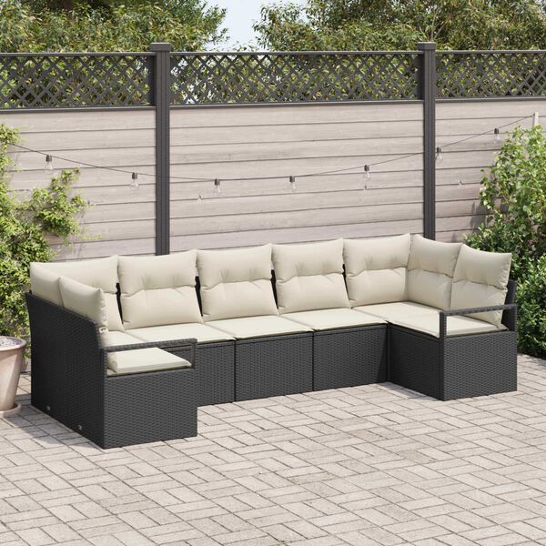 vidaXL Sofa Set mit Kissen 7 pcs Schwarz Poly Rattan