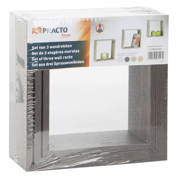 Practo Home Wandregale 3 Stk. Holz Anthrazit
