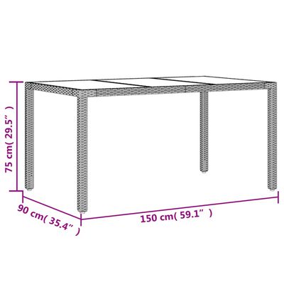 vidaXL Gartentisch 150x90x75 cm Hartglas und Poly Rattan Schwarz