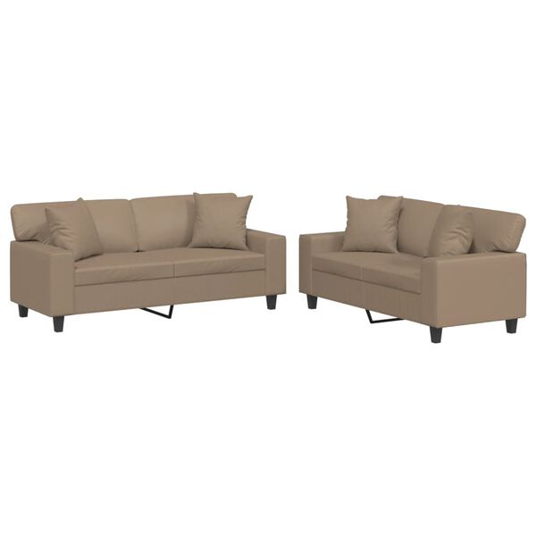 vidaXL 2-tlg. Sofagarnitur mit Kissen Cappuccino-Braun Kunstleder