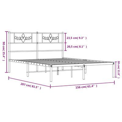 vidaXL Bettgestell mit Kopfteil Metall Schwarz 150x200 cm