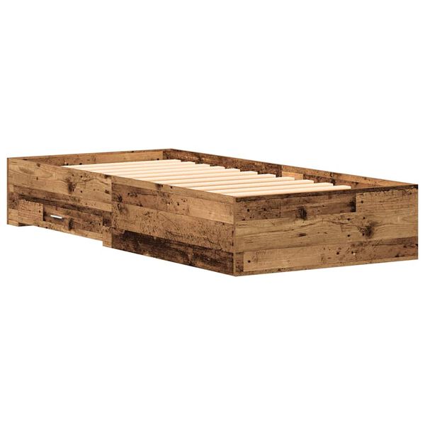 vidaXL Bettrahmen mit Schubladen Altholz 90 x 200 cm Holzwerkstoff