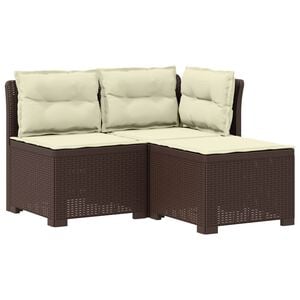 vidaXL 3-Sitzer Garten Sofa mit Kissen Rattan-Look 3-Sitzer PP Braun