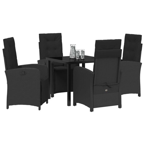 vidaXL Garten Essgruppe mit Kissen 5 pcs Schwarz Poly-Rattan