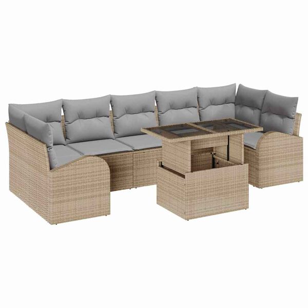 vidaXL Garten-Sofa-Set mit Kissen 8 pcs Beige Poly Rattan