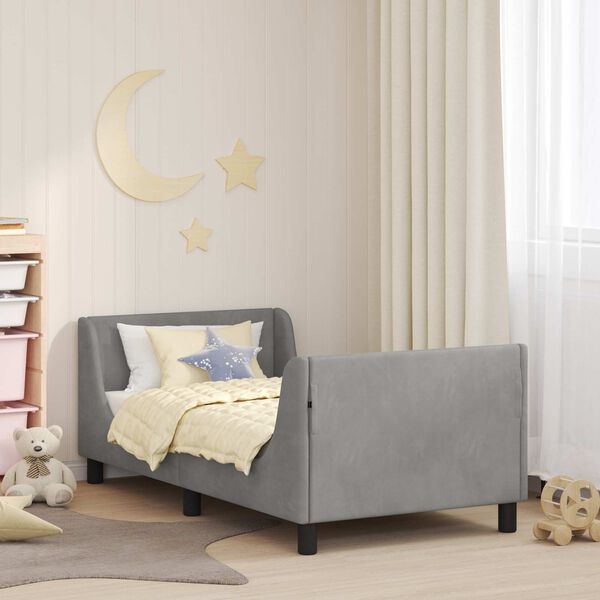 vidaXL Kinderbettgestell mit Kopfteil Hellgrau 80 x 160 cm Samt