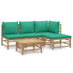 vidaXL 5-tlg. Garten-Lounge-Set mit Grünen Kissen Bambus