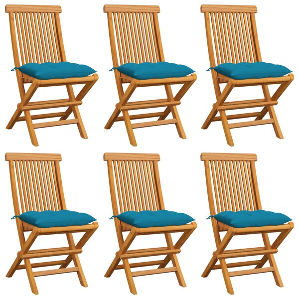 vidaXL Gartenst&uuml;hle mit Hellblauen Kissen 6 Stk. Massivholz Teak