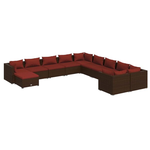 vidaXL 11-tlg. Garten-Lounge-Set mit Kissen Poly Rattan Braun