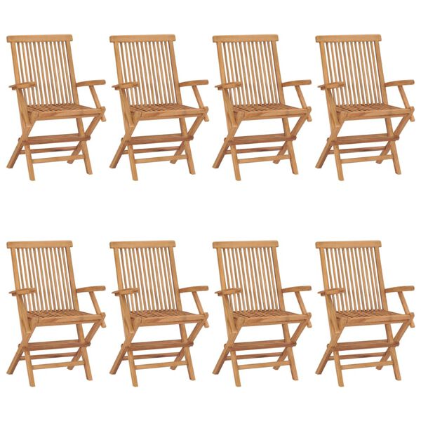 vidaXL Gartenst&uuml;hle mit Grauen Kissen 8 Stk. Massivholz Teak
