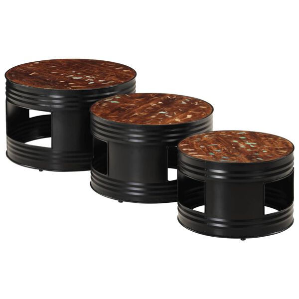 vidaXL Beistelltische Fass-Design 3 Stk. Massives Altholz