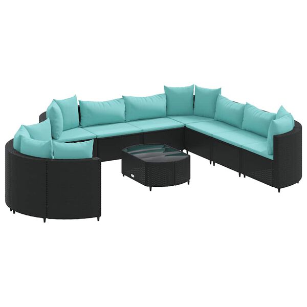 vidaXL 10-tlg. Garten-Sofagarnitur mit Kissen Schwarz Poly Rattan