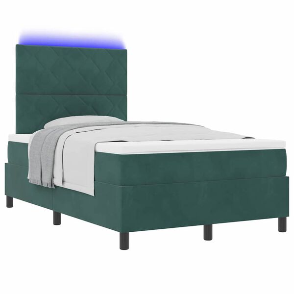 vidaXL LED Boxspringbett mit Matratze Dunkelgr&uuml;n 120 x 200 cm Stoff