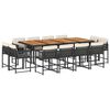 vidaXL 13-tlg. Garten-Essgruppe mit Kissen Schwarz Poly Rattan