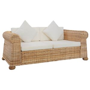 vidaXL 2-Sitzer-Sofa mit Kissen Natur Rattan