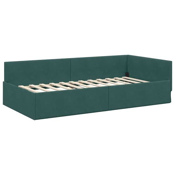 vidaXL Eckbettgestell Dunkelgr&uuml;n 100 cm x 200 cm SamtundSperrholz