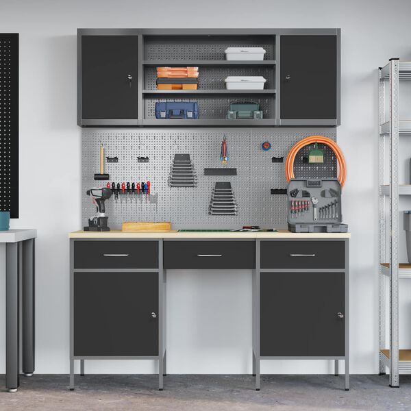 vidaXL Werkbank mit Speicher 10 pcs Schwarz Ingenieure Holz und Stahl