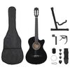 vidaXL 12-tlg Westerngitarre Set mit 6 Saiten Schwarz 38"