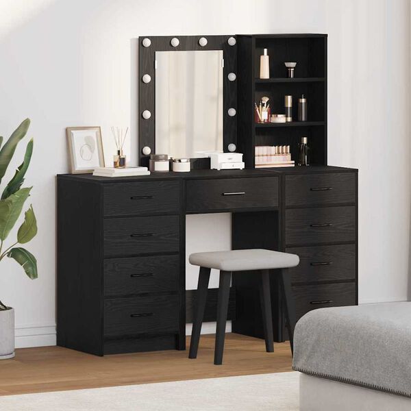 vidaXL Schminktisch 3 pcs Schwarz 40 x 41 x 135 cm Holzwerkstoff