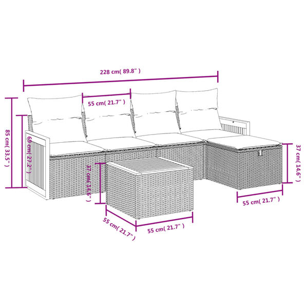 vidaXL 6-tlg. Garten-Sofagarnitur mit Kissen Beige Poly Rattan