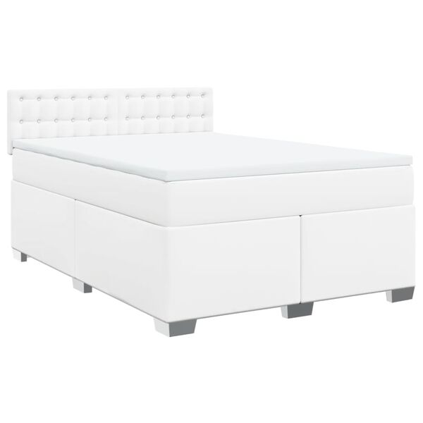 vidaXL Boxspringbett mit Matratze Weiß 160x200 cm Kunstleder