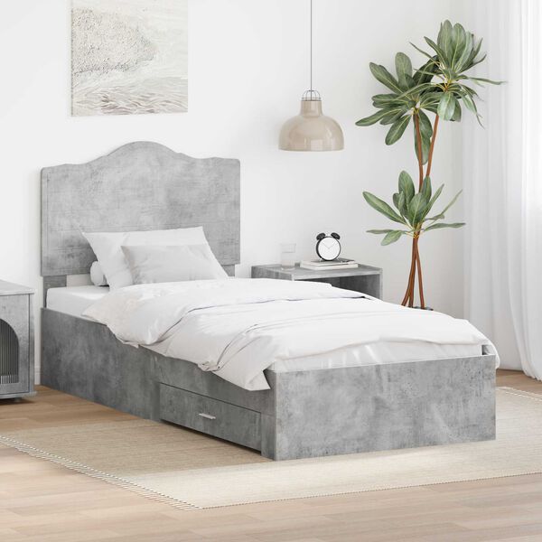 vidaXL Bettrahmen mit Kopfteil Beton Grau 70 x 190 cm Holzwerkstoff