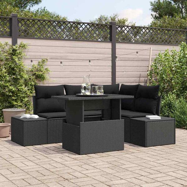 vidaXL Gartensofa-set mit Kissen 5 pcs Schwarz Poly-Rattan
