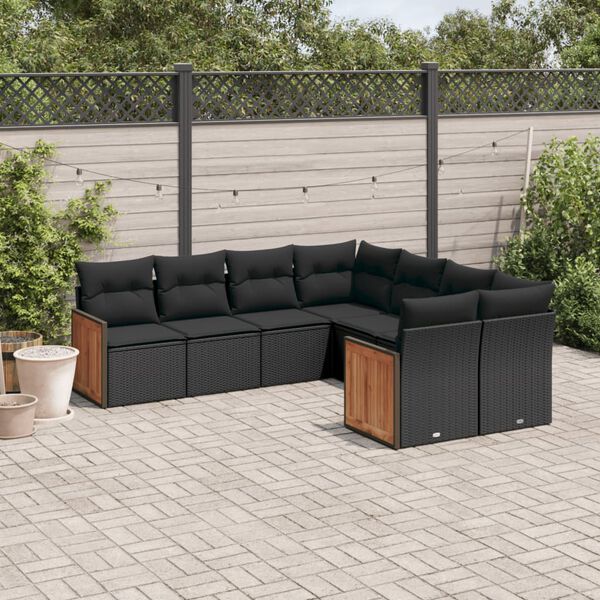 vidaXL 8-tlg. Garten-Sofagarnitur mit Kissen Schwarz Poly Rattan