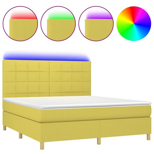 vidaXL Boxspringbett mit Matratze & LED Gr&uuml;n 180x200 cm Stoff