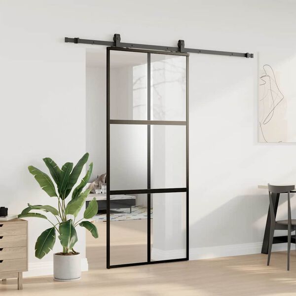 vidaXL Schiebet&uuml;r mit Beschlag Schwarz 90x205 cm Hartglas