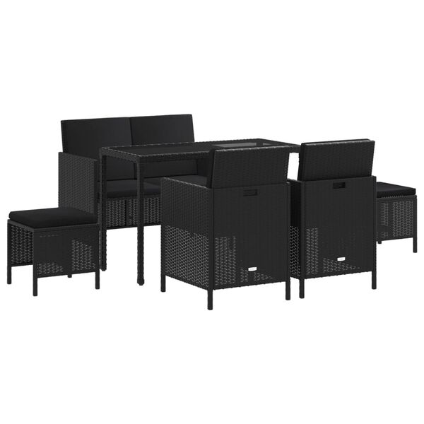 vidaXL 6-tlg. Garten-Essgruppe mit Kissen Schwarz Poly Rattan