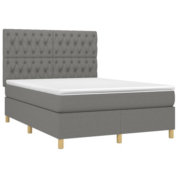vidaXL Boxspringbett mit Matratze & LED Dunkelgrau 140x190 cm Stoff