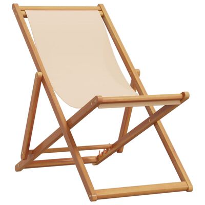 vidaXL Strandstuhl Klappbar Beige Massivholz Eukalyptus und Stoff