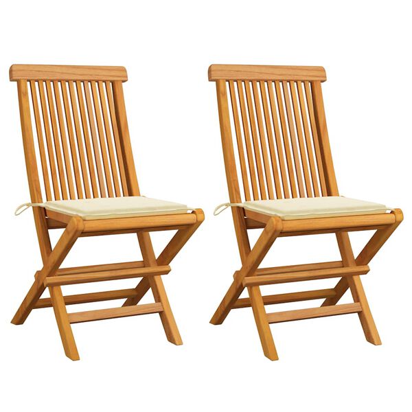 vidaXL Gartenst&uuml;hle mit Cremewei&szlig;en Kissen 2 Stk. Massivholz Teak