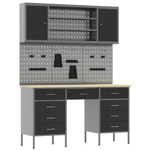 vidaXL Werkbank 7 stk. Schwarz Ingenieure Holz und Stahl